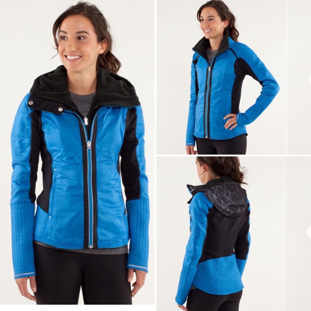 Lululemon Run Bundle Up Jacket w/ Removable Reflective Hood Black Beaming Blue 6